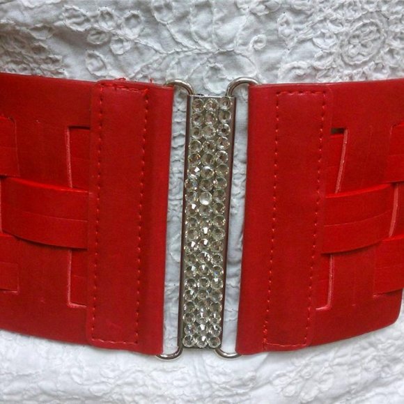 Fashion Horizontally & Vertically Design Red Elastic Waist Belt Size S M - Picture 1 of 3